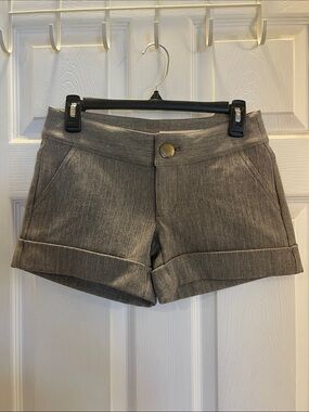 DKNY Women's Rolled-Hem Tailored Shorts in Taupe with Gold Striping